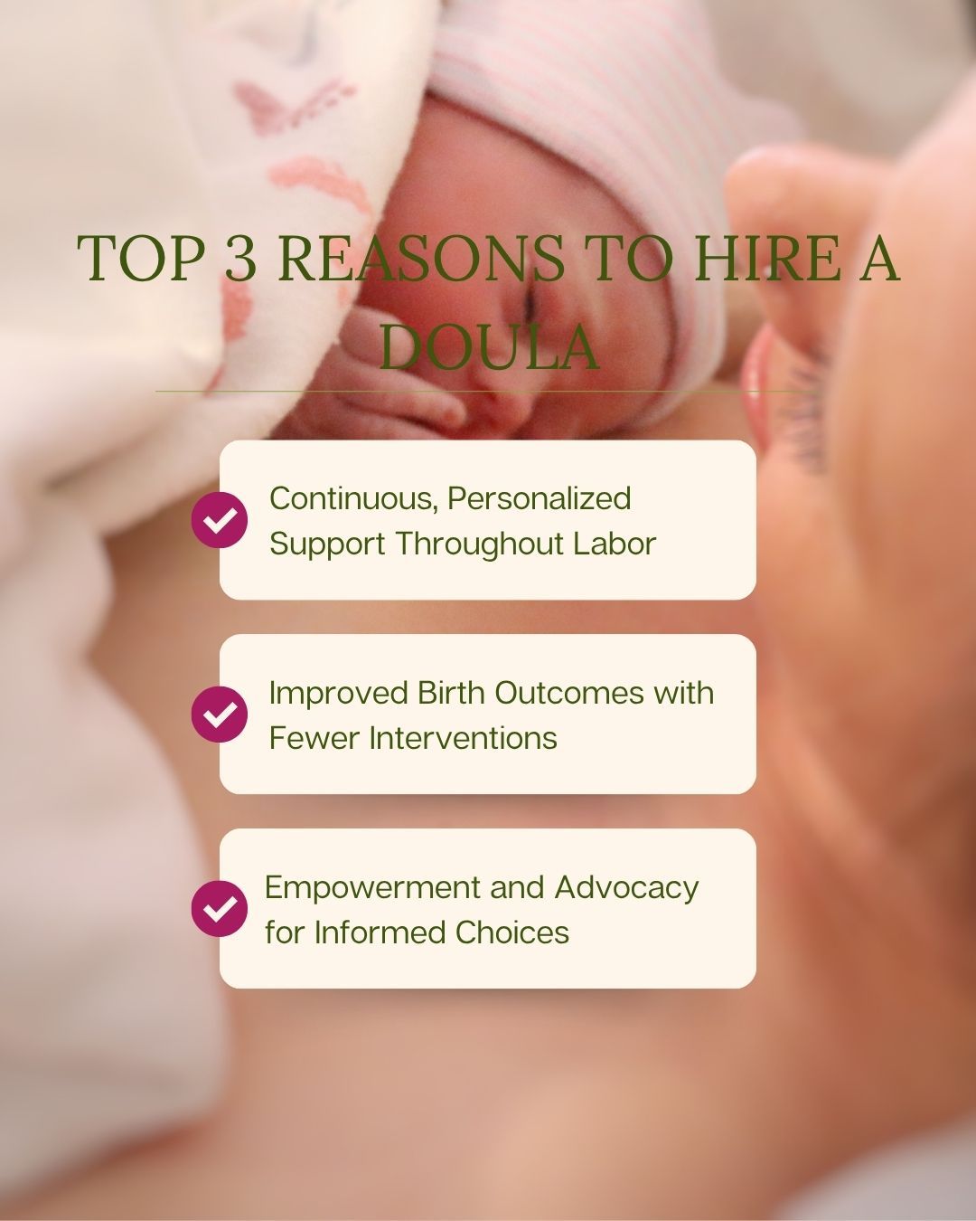 What is a doula?—a trained professional who provides continuous emotional, physical, and informational support during pregnancy, labor, and postpartum—can transform your birthing experience. Based on extensive research and expert insights, here are the top three reasons to consider interviewing with our doula Becca:Continuous, Personalized Support Throughout Labor
Unlike hospital staff who may rotate shifts, a doula stays by your side from early labor through delivery and initial postpartum moments, offering unwavering comfort measures like massage, breathing techniques, and positioning. This presence creates a calming environment, reduces stress, and helps labor progress more smoothly.Improved Birth Outcomes with Fewer Interventions
Studies show that doula support lowers the need for pain medications, epidurals, forceps/vacuum extractions, and cesarean sections—often shortening labor by about an hour—while boosting overall satisfaction and bonding with your baby.Empowerment and Advocacy for Informed Choices
Doulas help you navigate options, clarify medical jargon, and advocate for your preferences (like in a birth plan), ensuring you feel heard and in control—especially valuable to support both you and your partner throughout the process.  #GreenStorkMN #DoulaBecca #BirthYourWay #HospitalBirth #HomeBirth #BirthSupport #DoulaLove #BemidjiMN